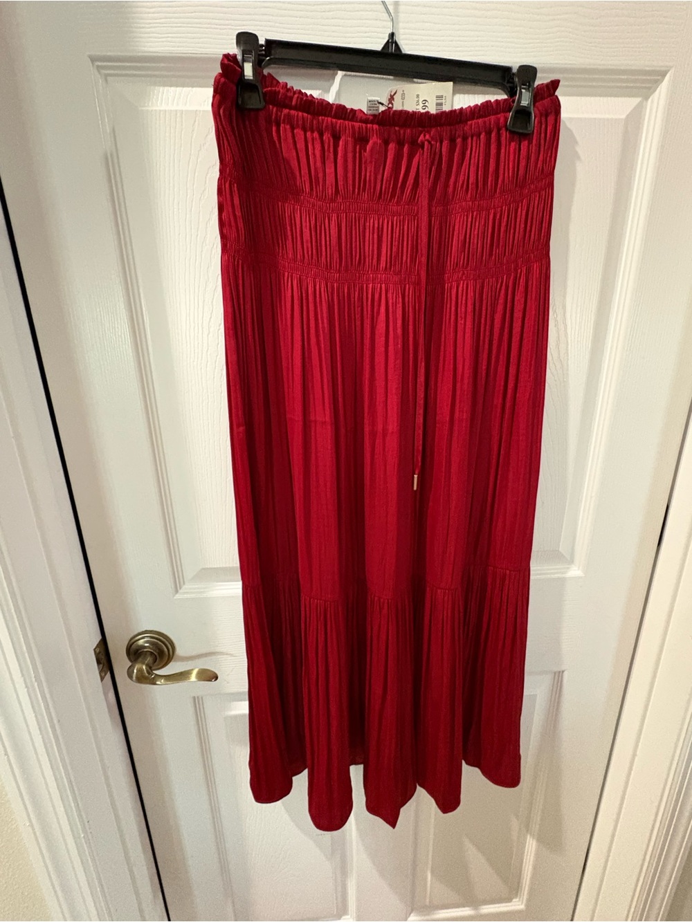 Red Smocked Waist Maxi Skirt with Drawstring